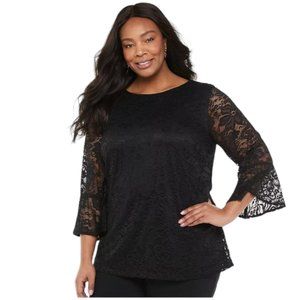 CROFT & BARROW Black Floral Lace Top Plus Size 2x